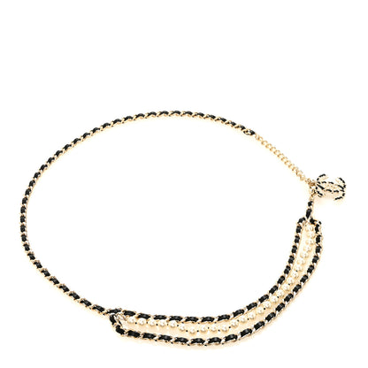 Chanel Lambskin Pearl Crystal Chain CC Fancy Belt 85 Black Gold Black Gold 1 of 4