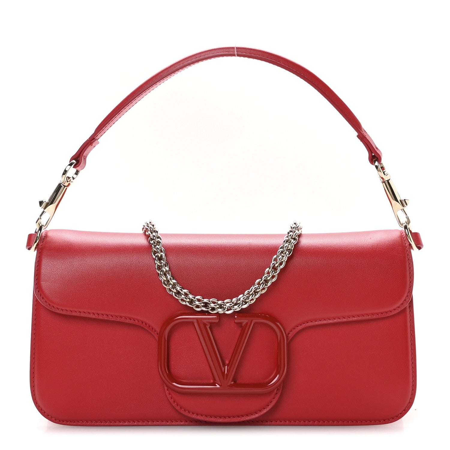 Valentino Garavani Calfskin Enamel Vlogo Loco Shoulder Bag Rouge Pur 1 of 12