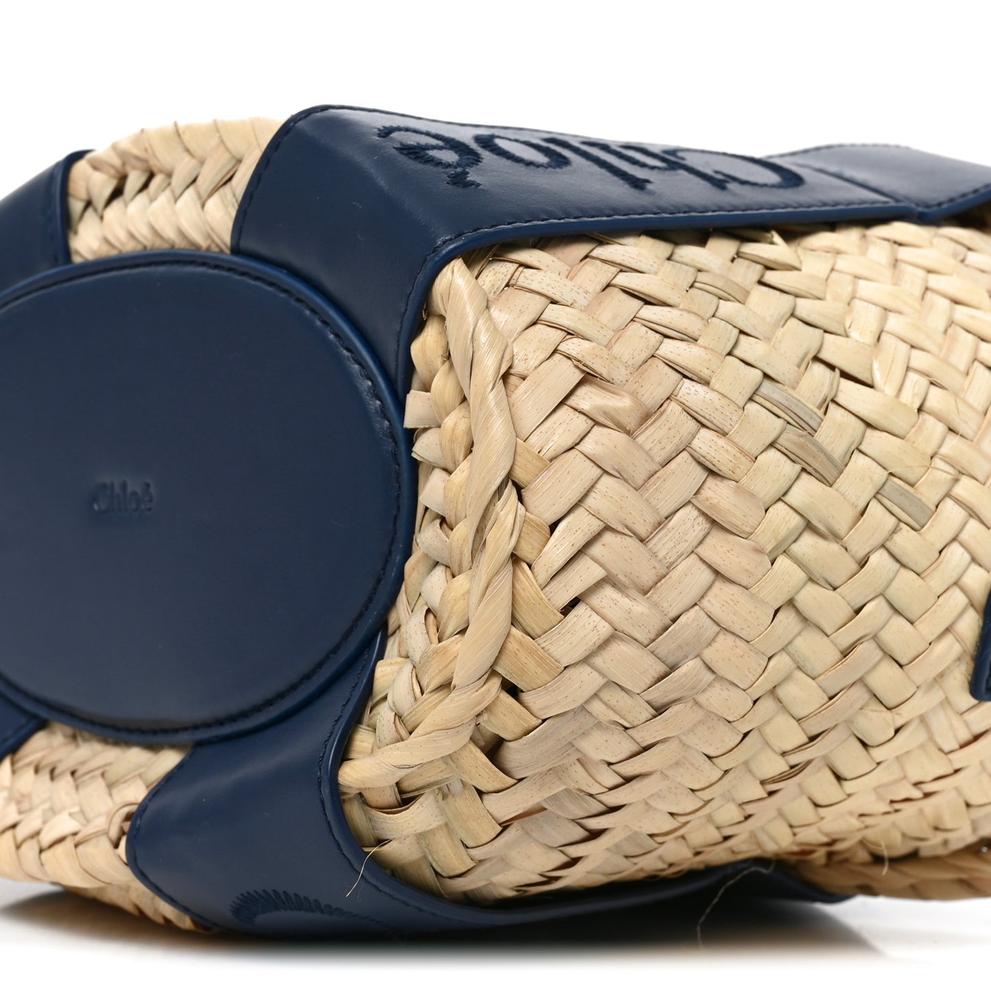 Raffia Smooth Calfskin Small Sense Basket Night Blue