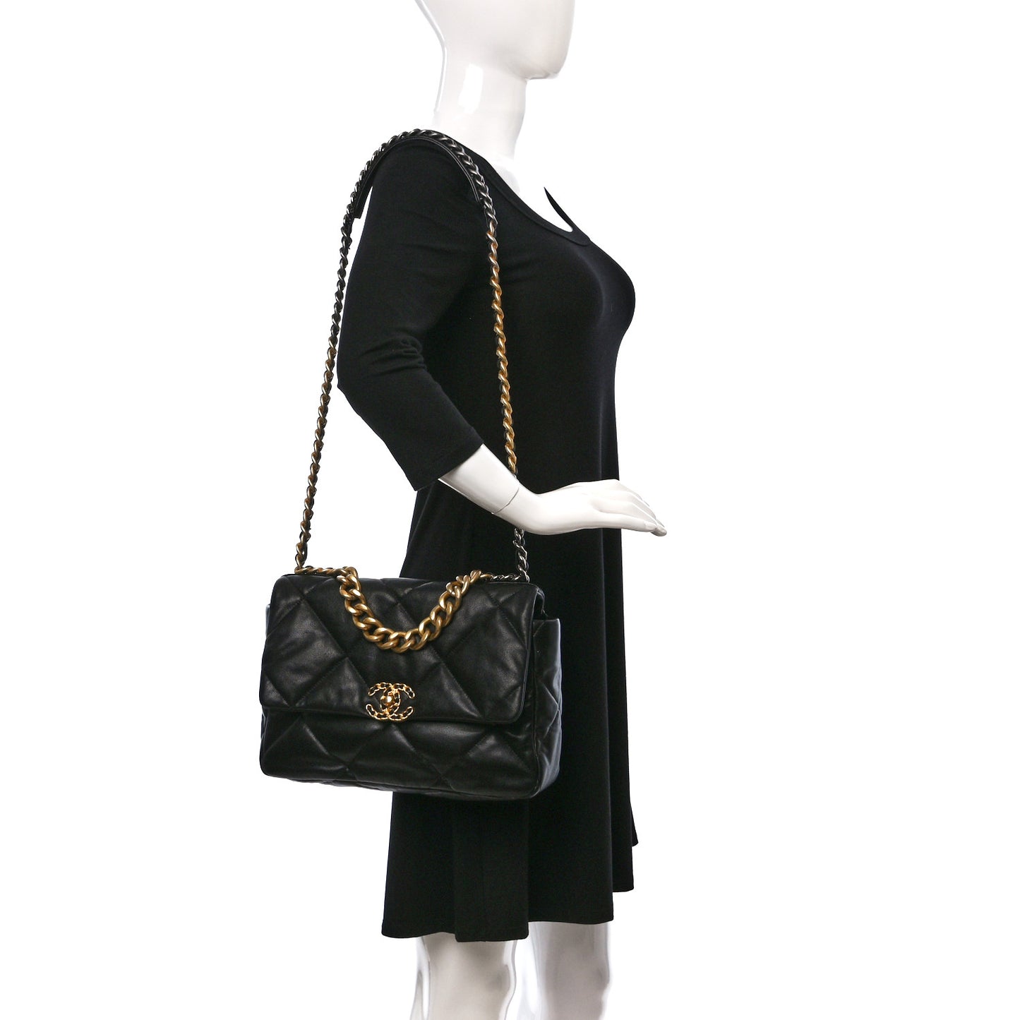 Lambskin Quilted Large Chanel 19 Flap Black