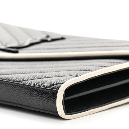Saint Laurent Grain De Poudre Matelasse Chevron Monogram Chain Wallet Black White 10 of 13