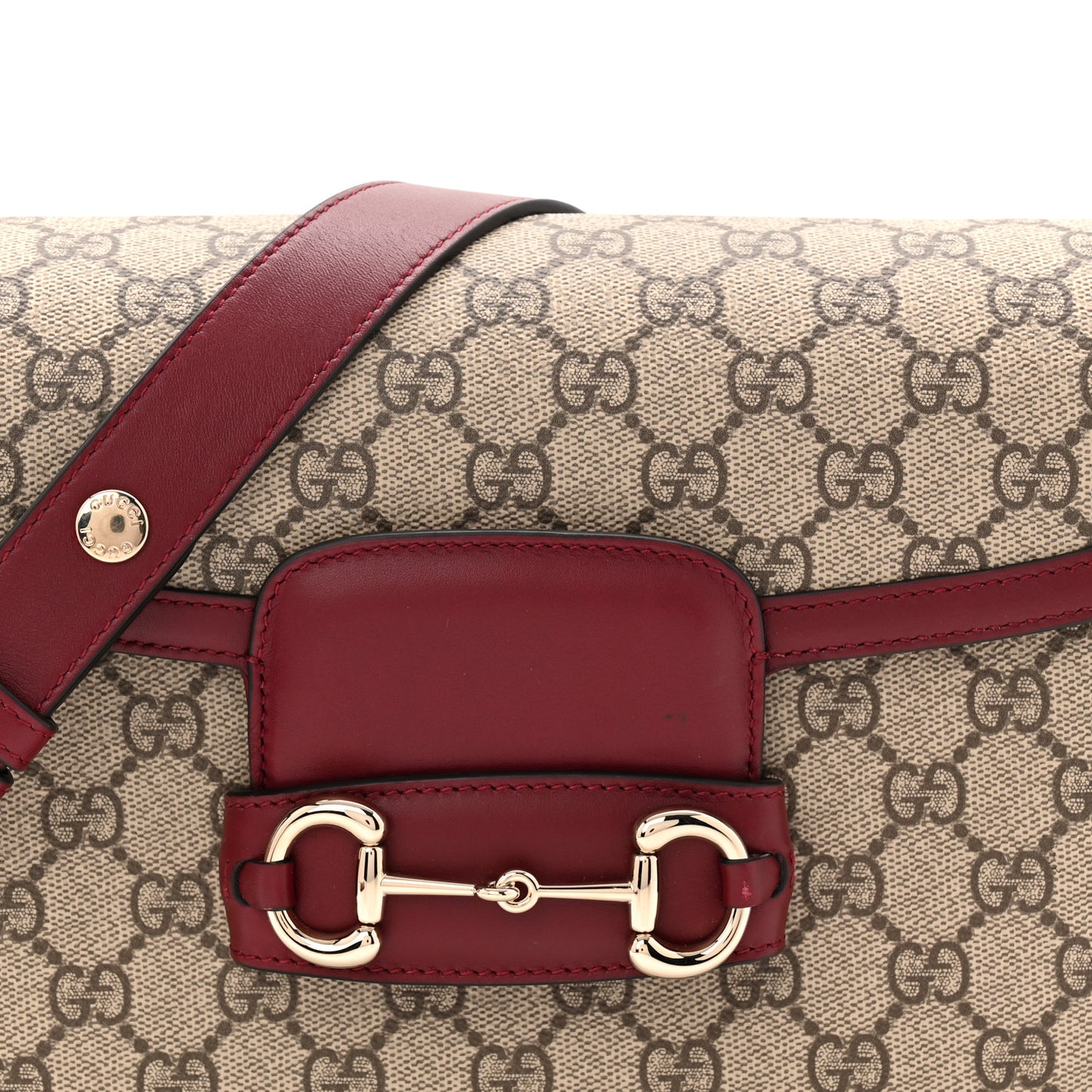 GG Supreme Monogram Horsebit 1955 Soft Small Shoulder Bag Beige Ebony Rosso Ancora