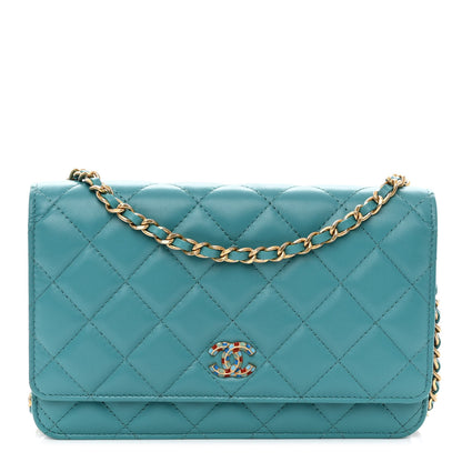 Chanel Lambskin Gripoix Quilted Wallet On Chain WOC Turquoise 1 of 13