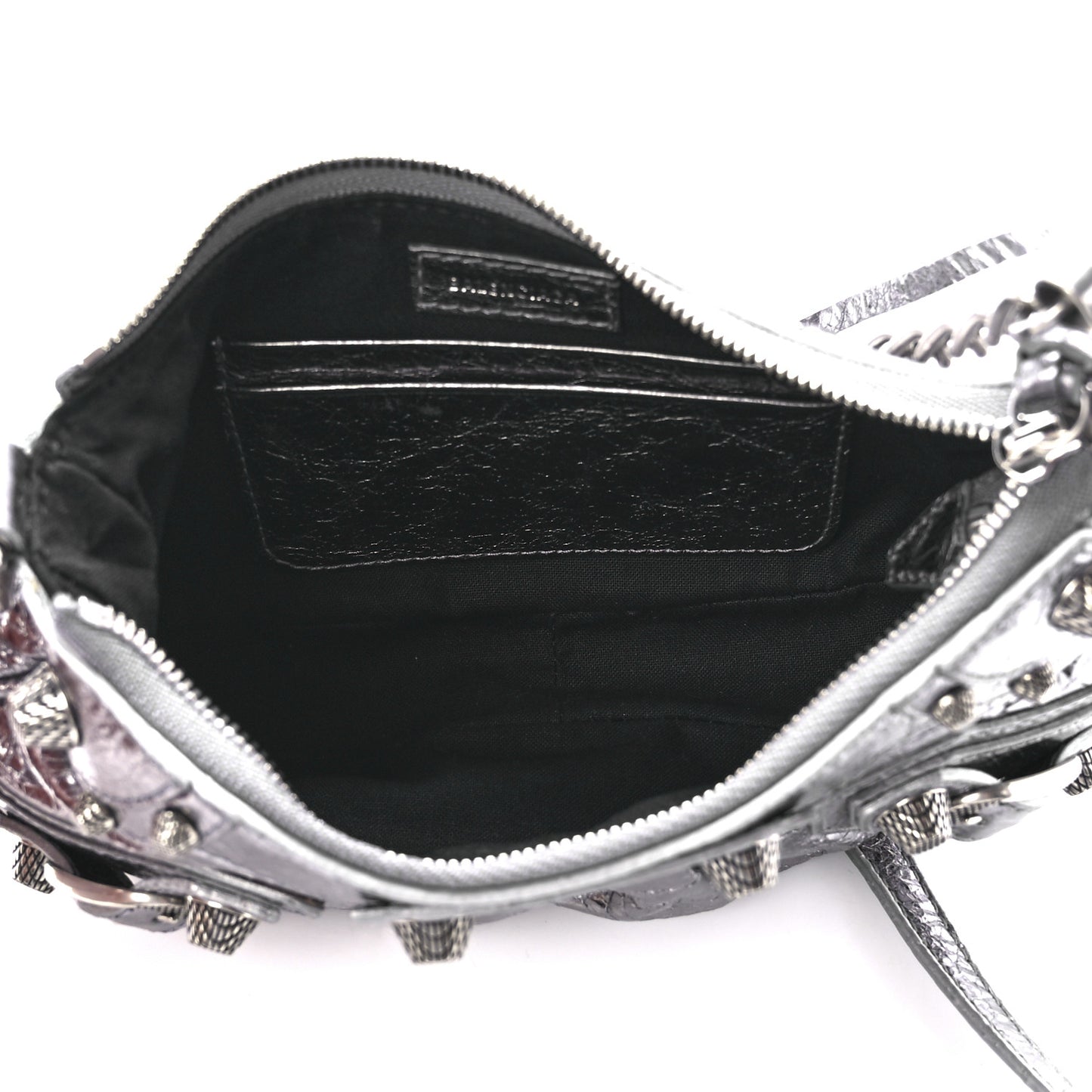 Metallic Agneau Arena Le Cagole Purse With Chain Mini Silver