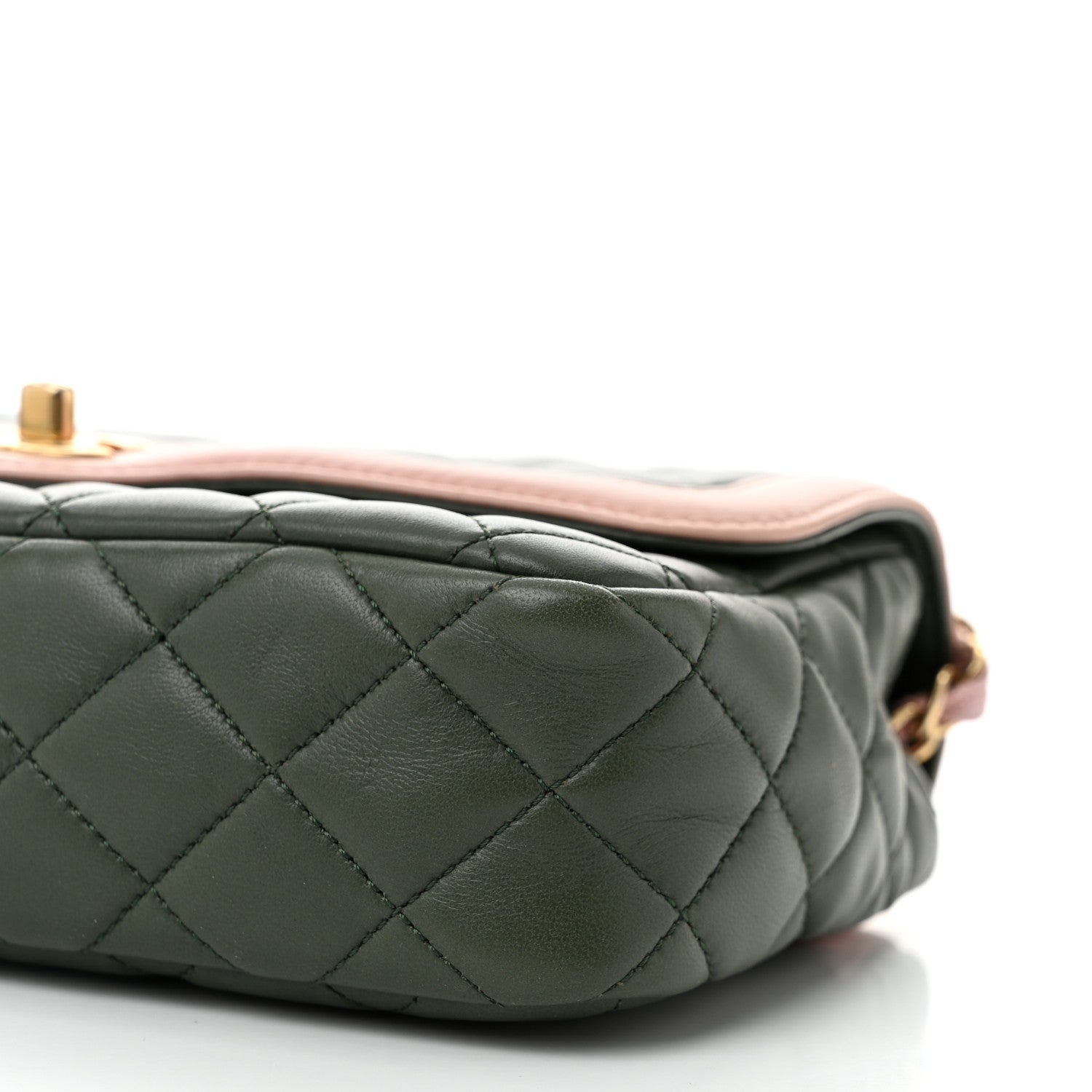 Chanel Lambskin Quilted Bi-Color Flap Green Pink 1656886