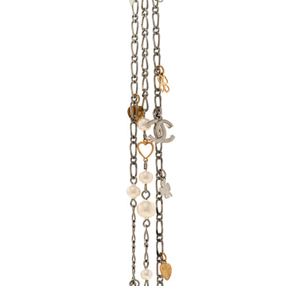 Chanel Pearl CC Charms Multi Strand Long Necklace Gold Silver 4 of 6