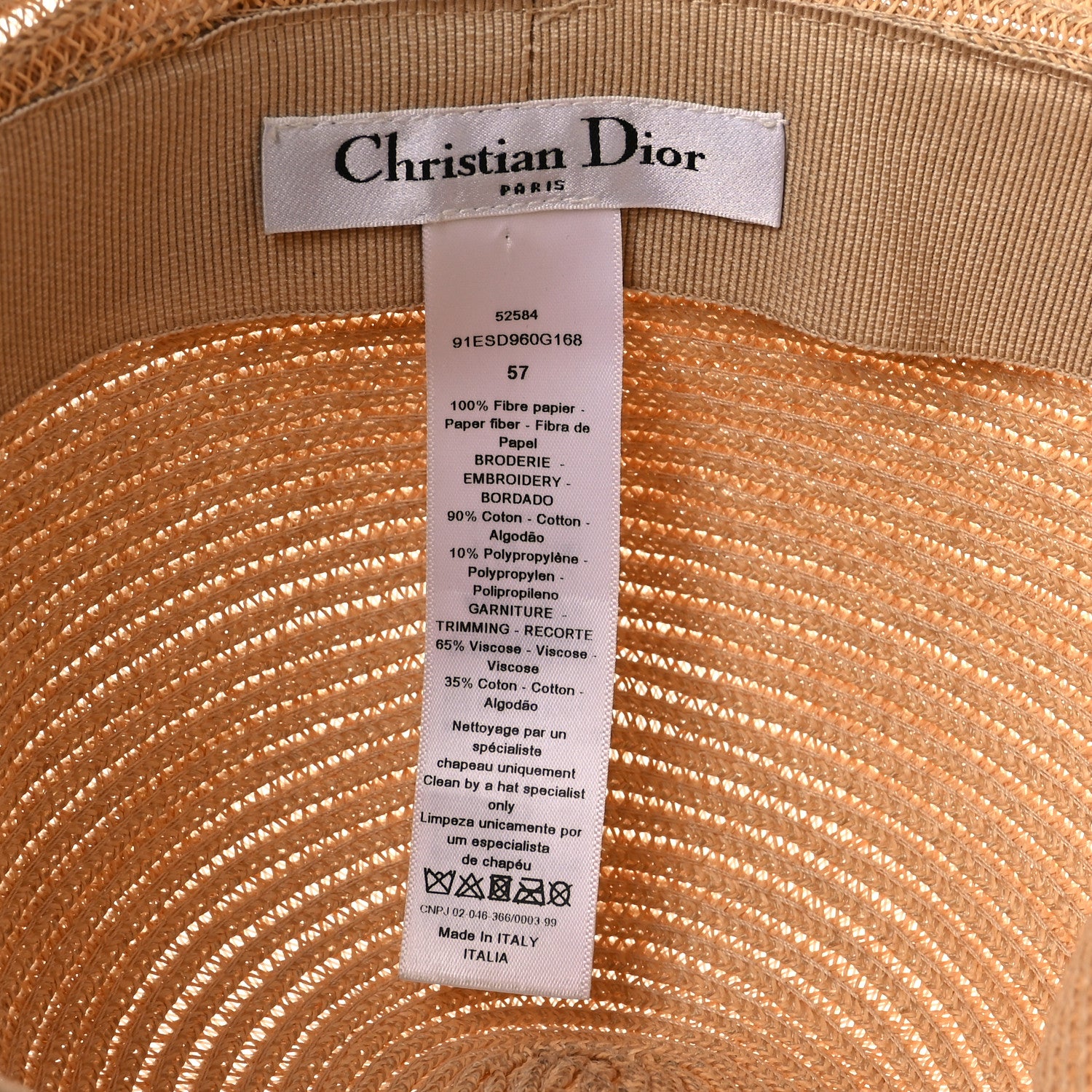 Christian Dior Straw Brim Hat 57 Natural 8 of 8