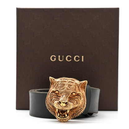 Gucci Calfskin Brass Feline Buckle Belt 85 34 Black 7 of 7