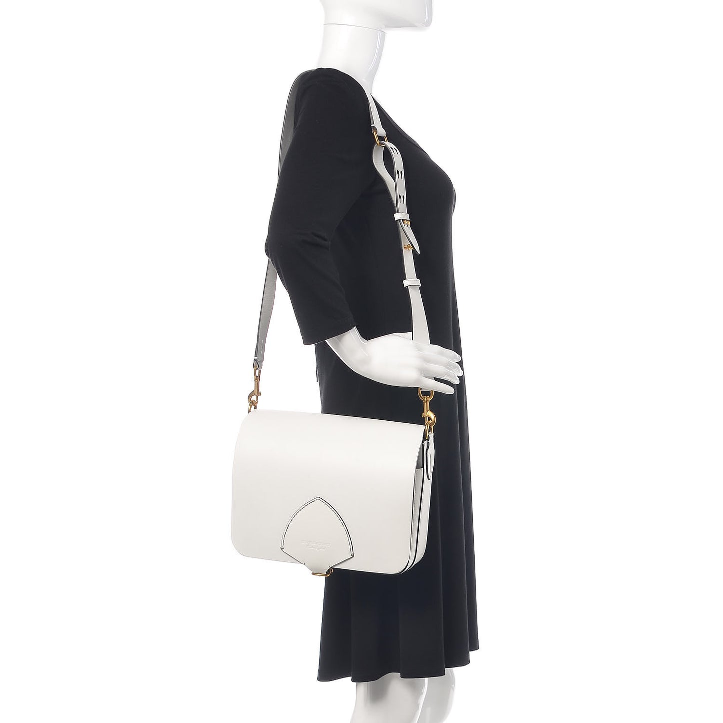 Calfskin Large Square Satchel Chalk White