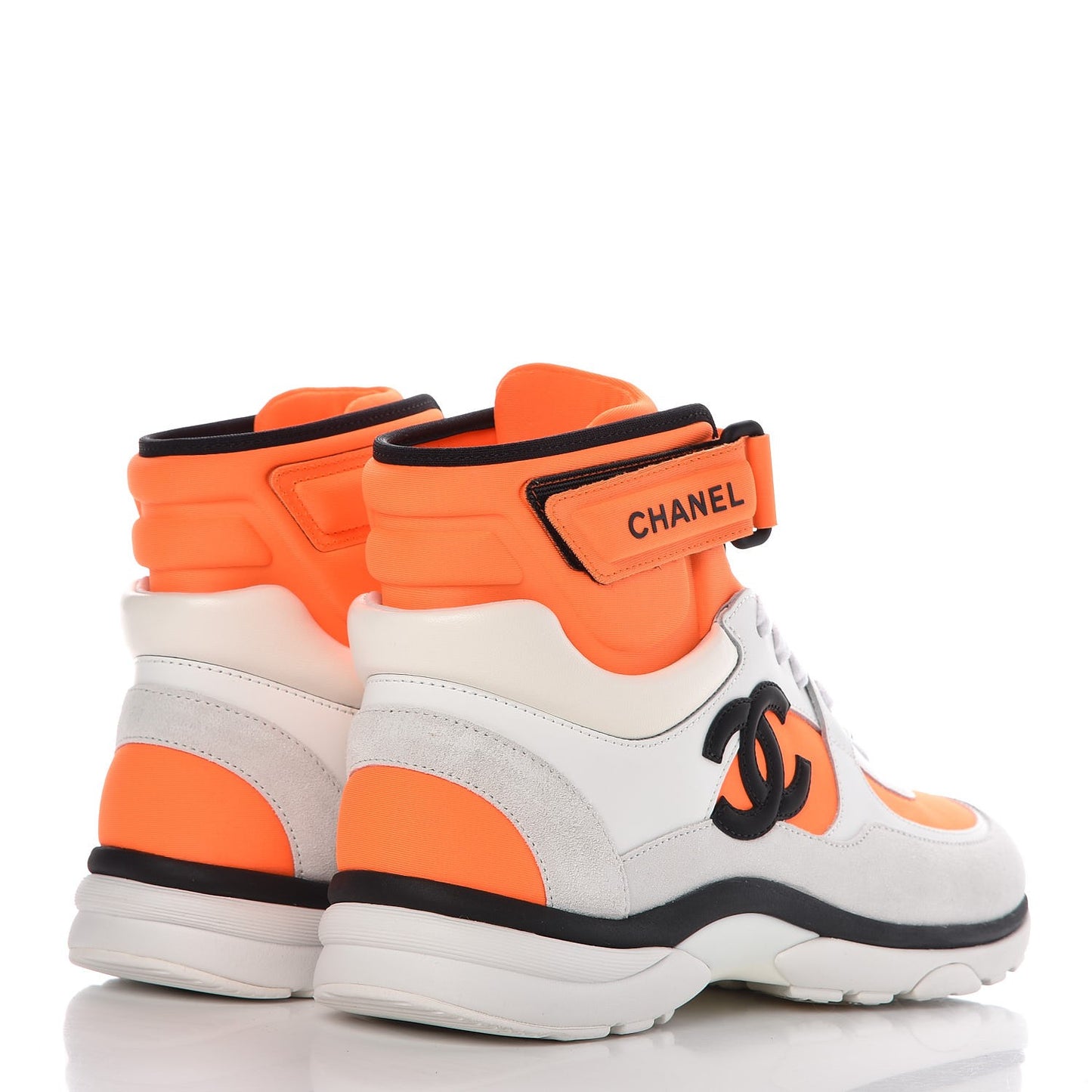 Suede Calfskin Lambskin Neoprene High Top CC Sneakers 37 White Fluo Orange