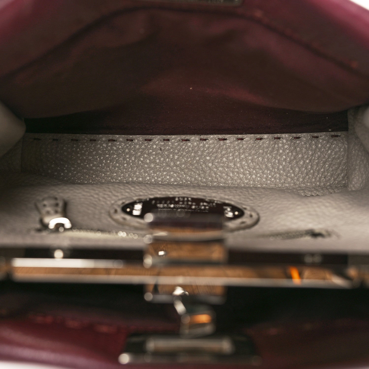 Fendi Cuoio Romano Selleria Bi-Color Mini Peekaboo Iconic Satchel Bordeaux Grigio Polvere 5 of 9