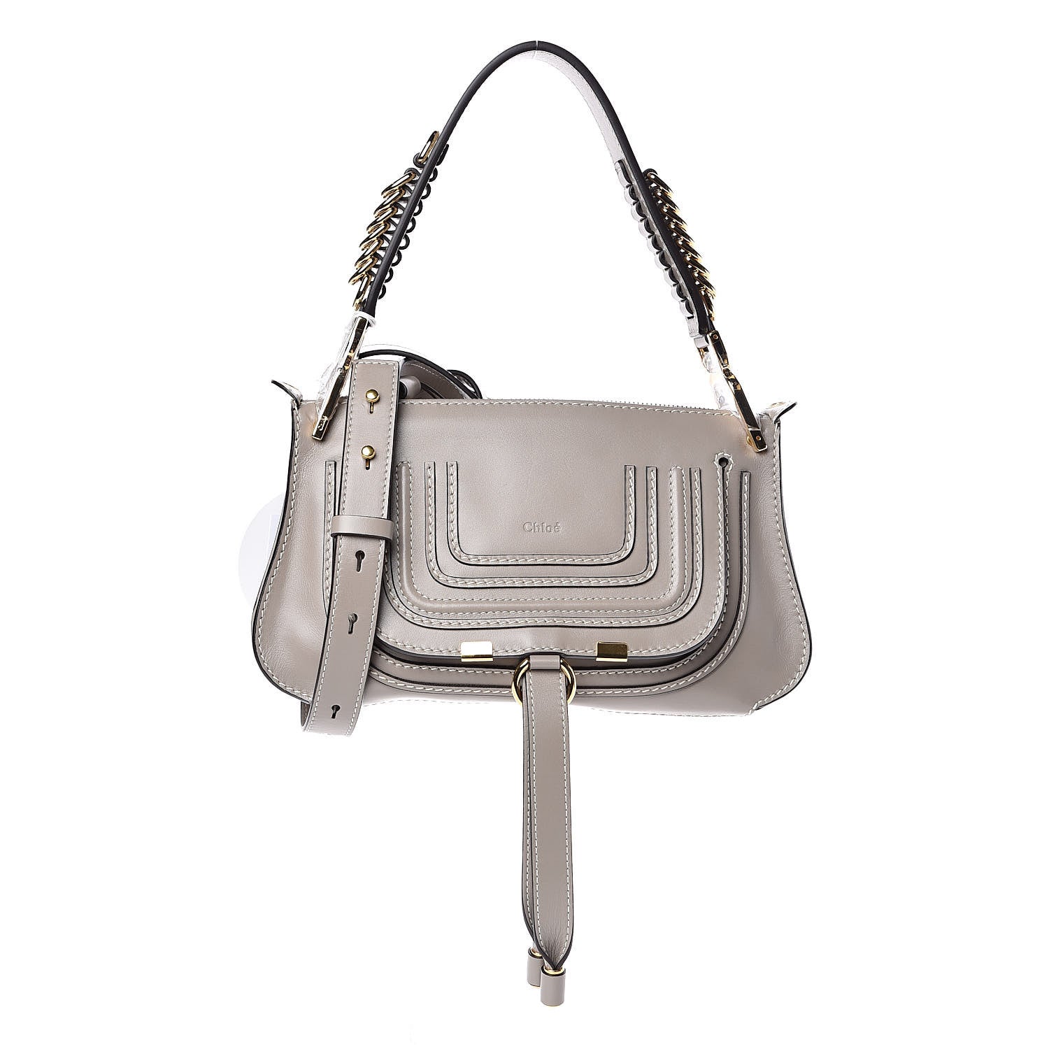 Chloe Shiny Calfskin Small Marcie Saddle Shoulder Bag Motty Grey 1 of 9