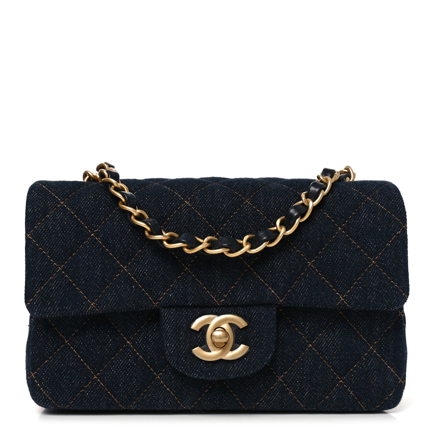 Denim Quilted Mini Rectangular Flap Dark Blue