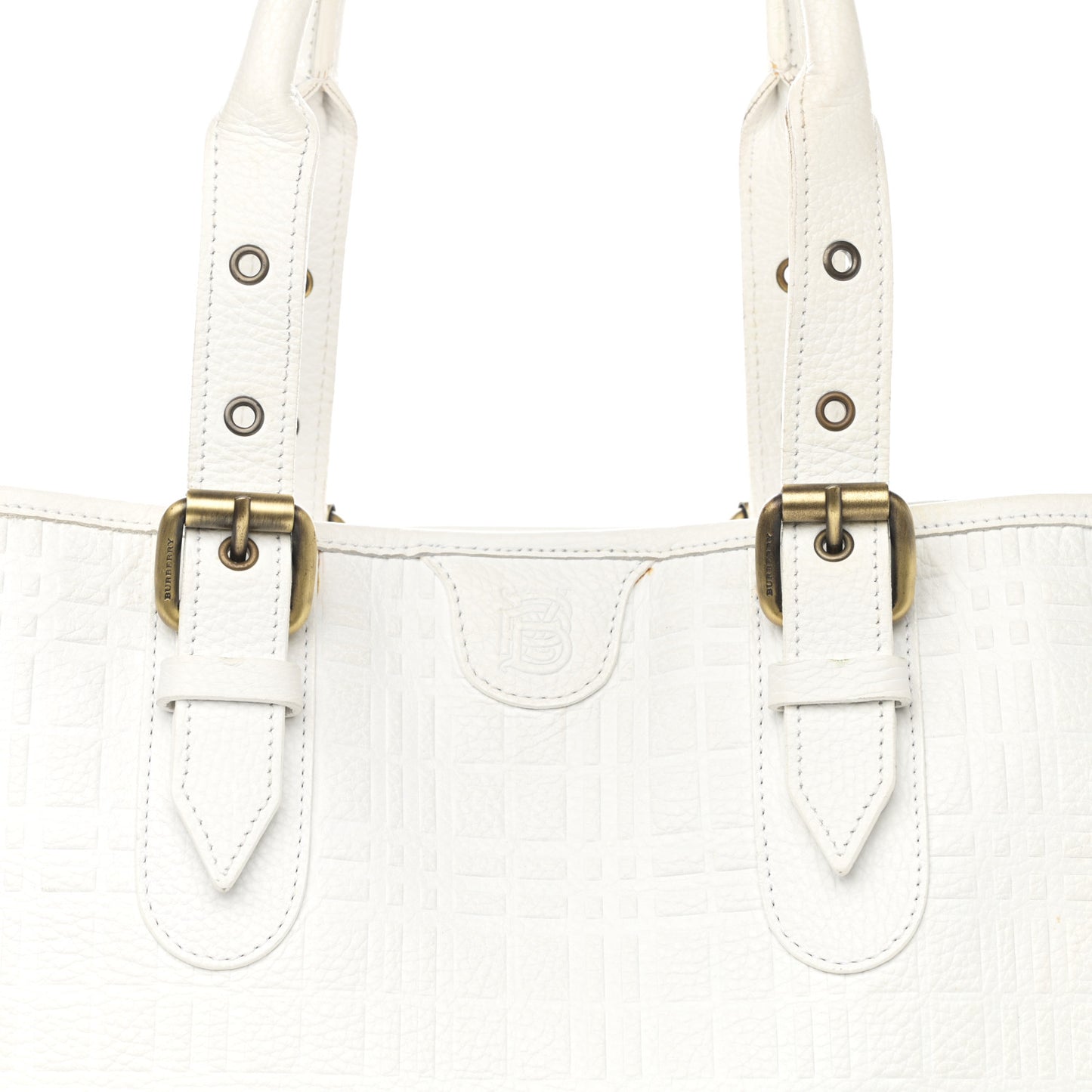 Signature Grain Calfskin Check Embossed Tote White