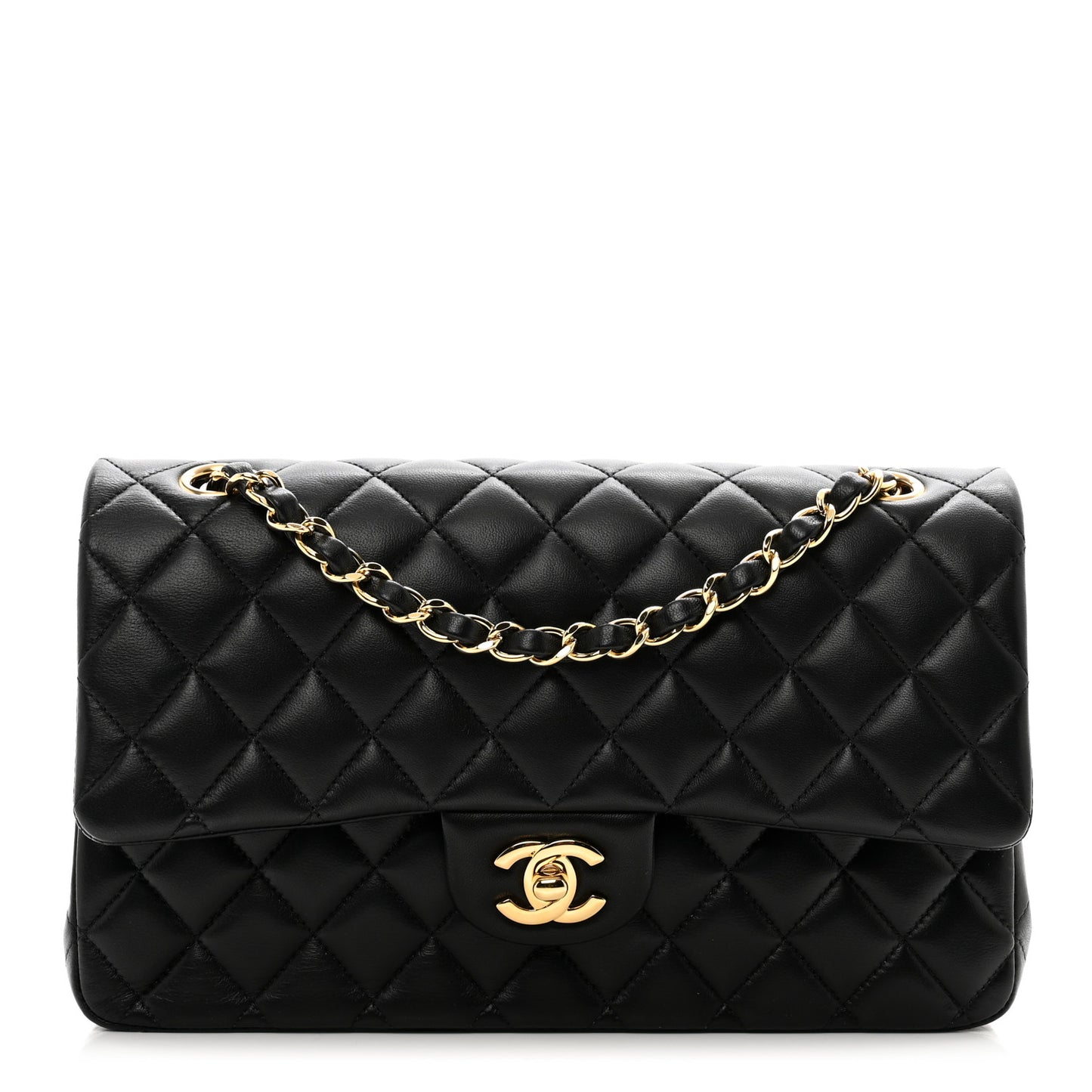 Lambskin Quilted Medium Double Flap Black
