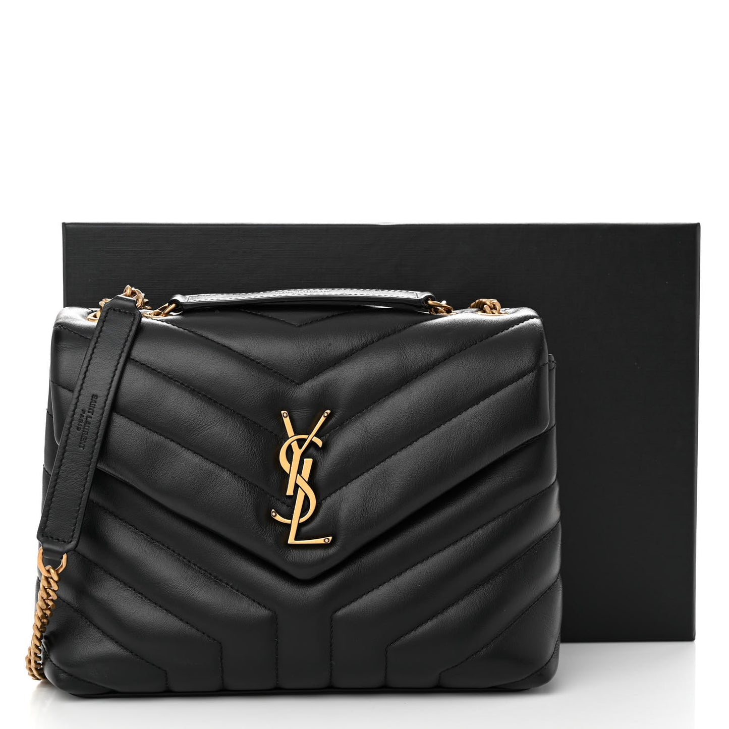 Calfskin Y Quilted Monogram Small Loulou Chain Satchel Black