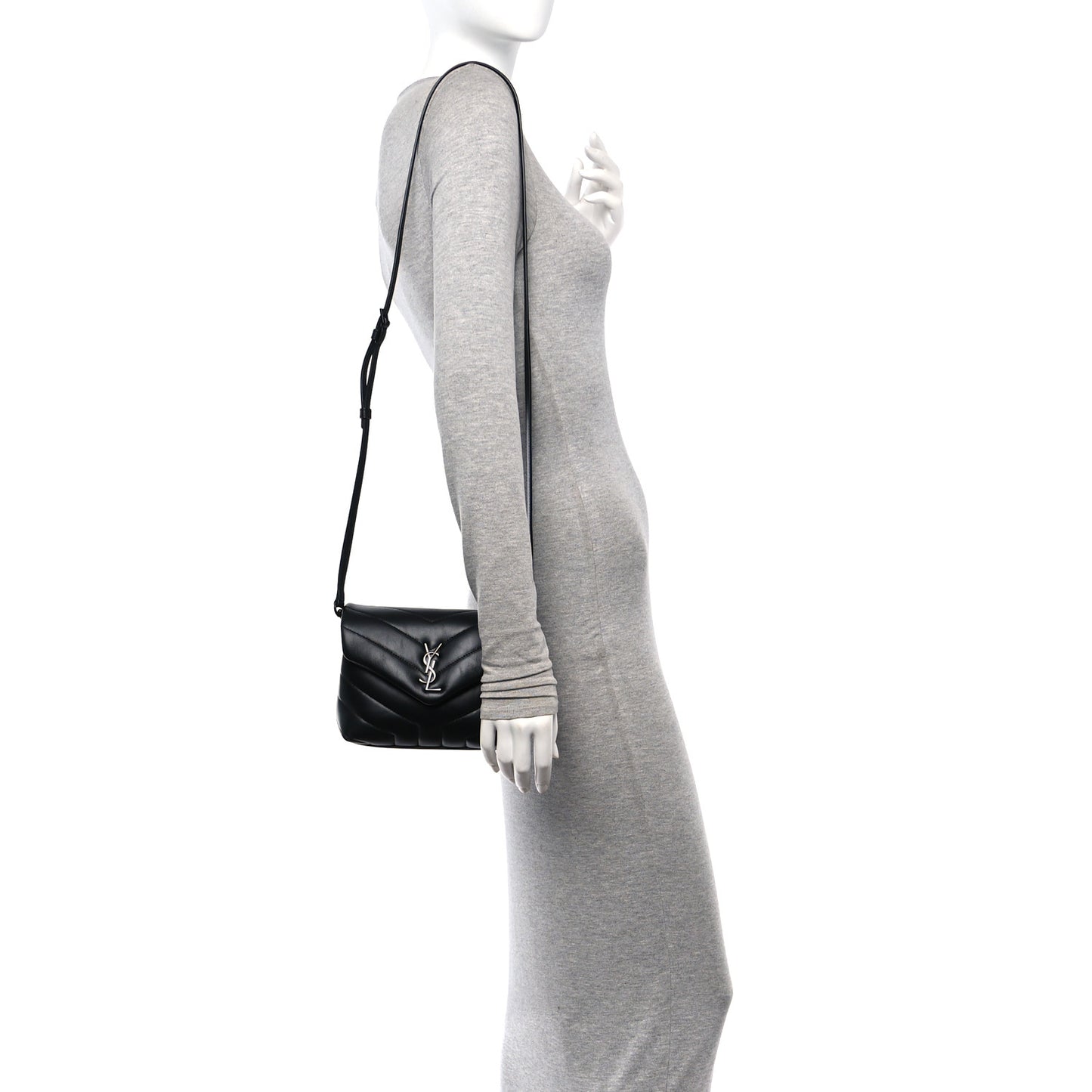 Calfskin Y Quilted Monogram Monochrome Toy Loulou Crossbody Bag Black