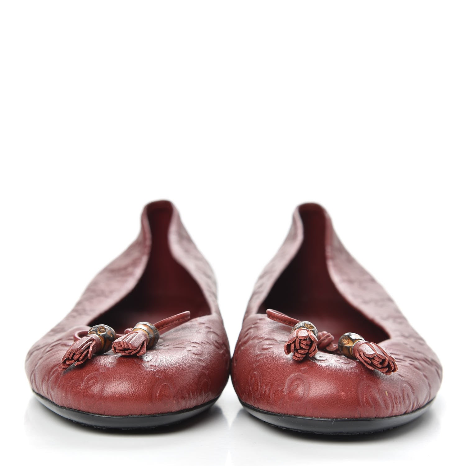 Gucci Guccissima Bamboo Tassel Ballet Flats 37.5 Red 2 of 8