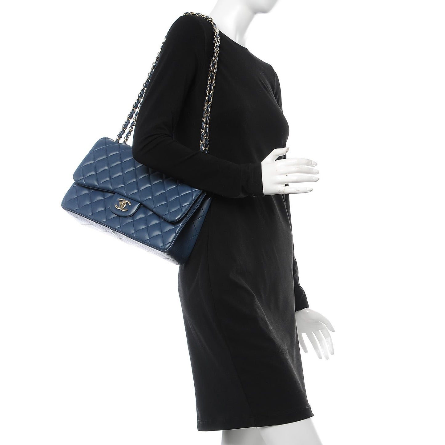 Lambskin Quilted Jumbo Double Flap Dark Blue