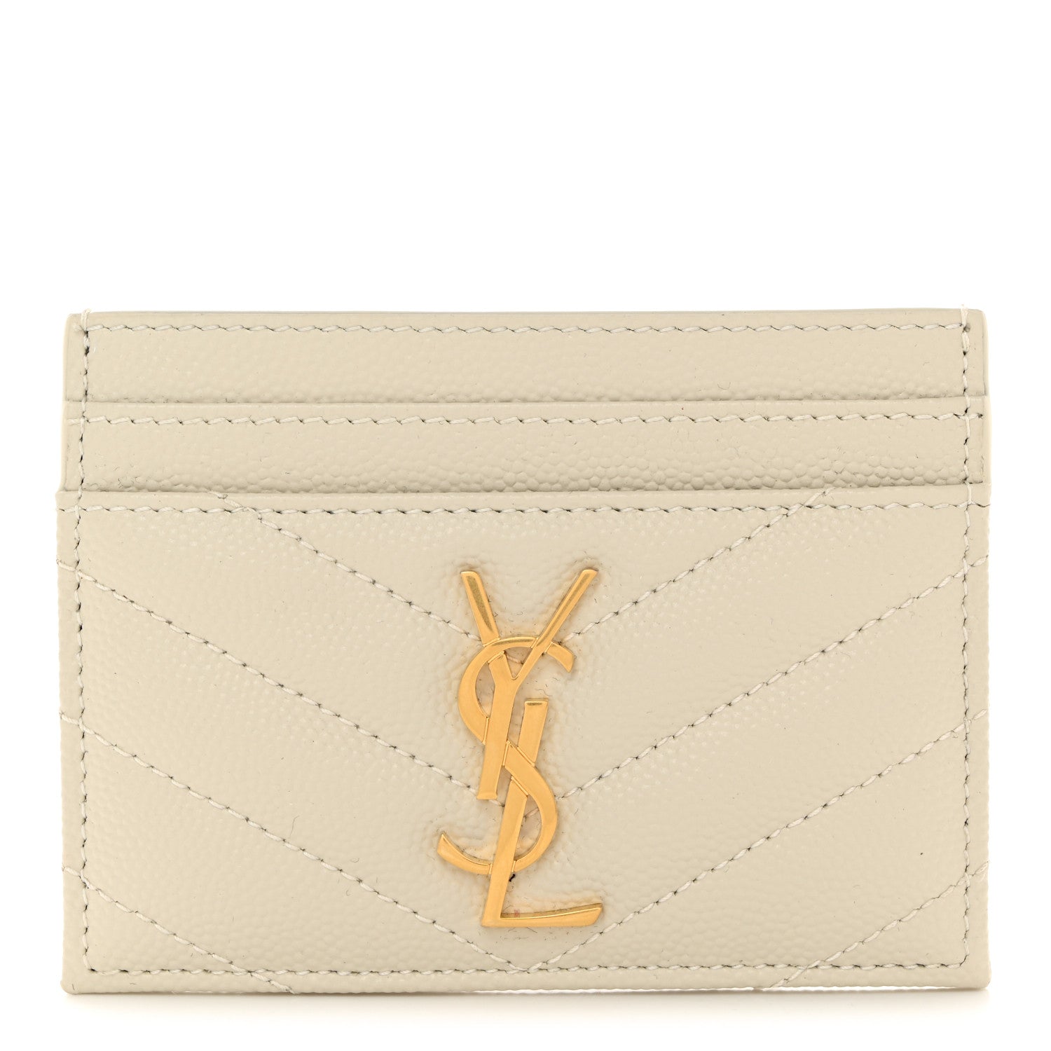 Saint Laurent Grain De Poudre Matelasse Chevron Monogram Credit Card Case Crema Soft 1 of 7