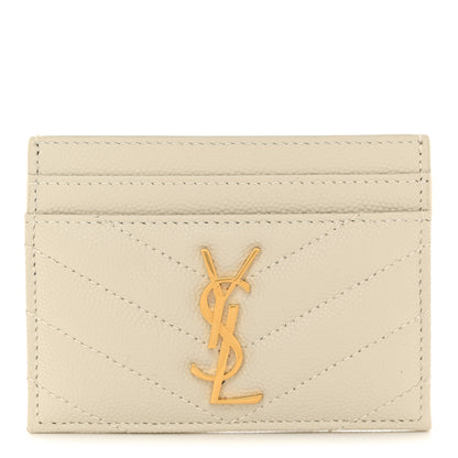 Saint Laurent Grain De Poudre Matelasse Chevron Monogram Credit Card Case Crema Soft 1 of 7