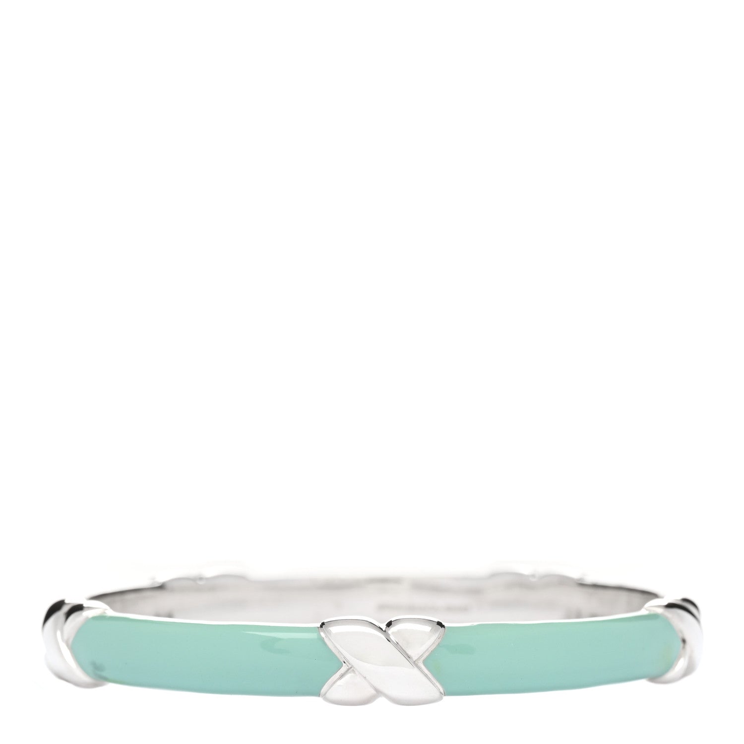 Tiffany Sterling Silver Enamel Signature X Bangle Bracelet Blue 1 of 3