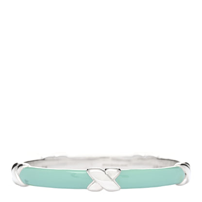 Tiffany Sterling Silver Enamel Signature X Bangle Bracelet Blue 1 of 3