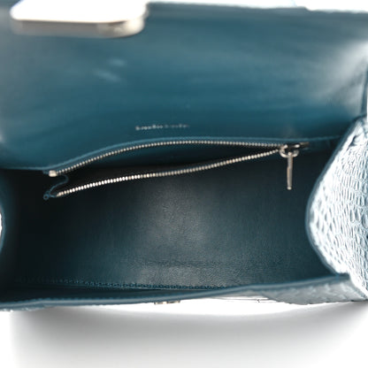 Balenciaga Shiny Calfskin Crocodile Embossed Small Hourglass Top Handle Bag Dark Petrol Blue 5 of 12