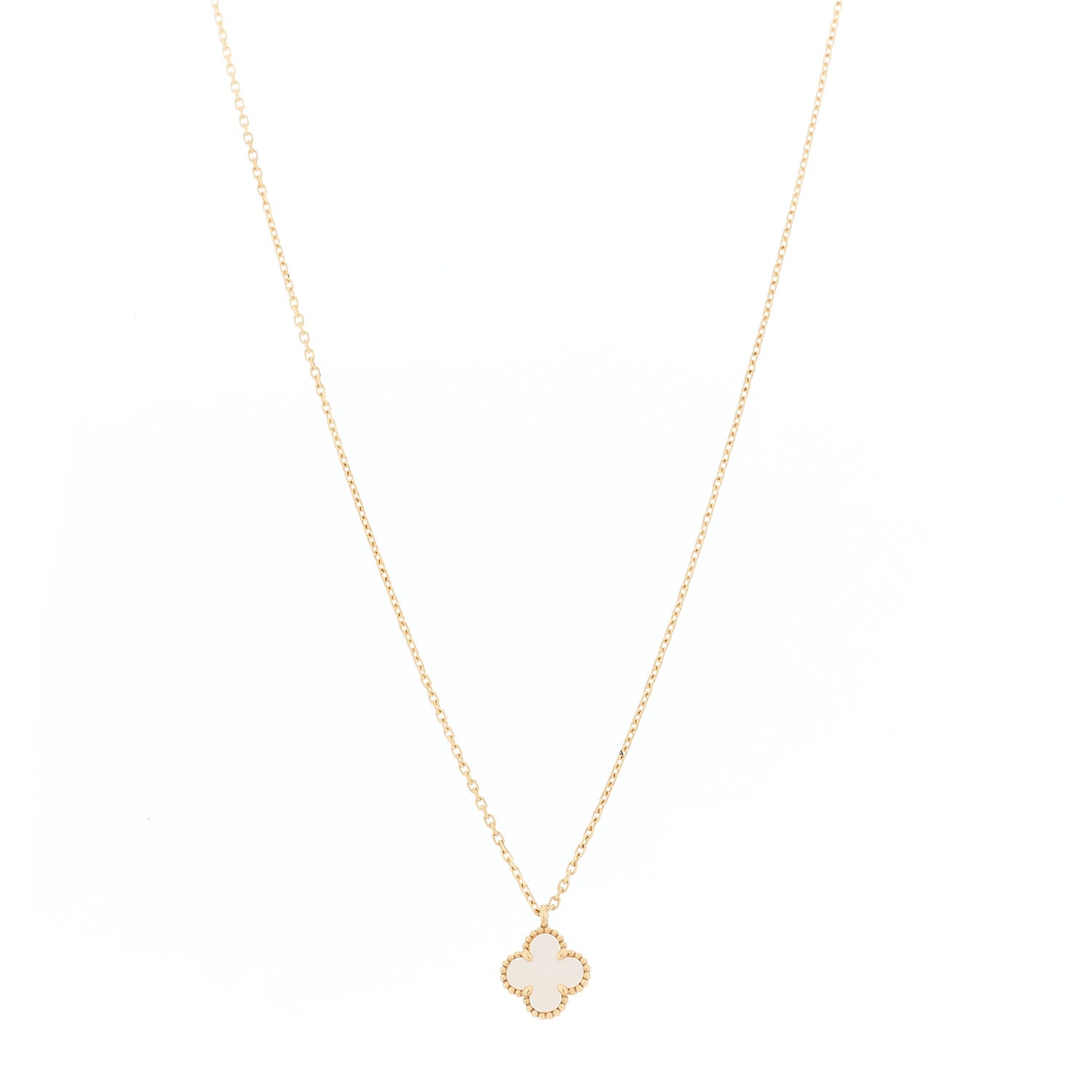 Van Cleef & Arpels 18K Yellow Gold Mother of Pearl Sweet Alhambra Pendant Necklace 1 of 7