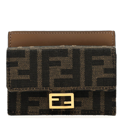 Fendi Fabric Jacquard FF 1974 Fold Over Card Holder Wallet Tobacco Moro 1 of 6