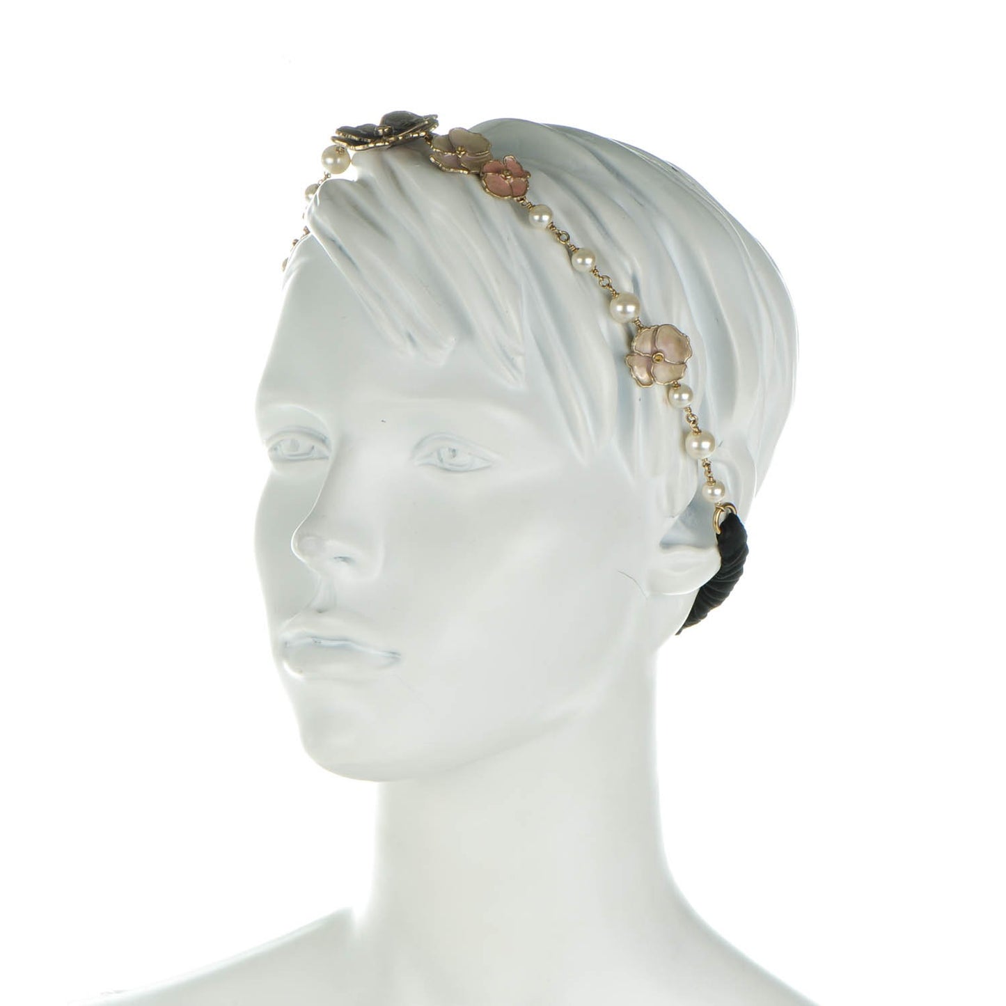 Pearl Enamel Crystal Camellia CC Headband