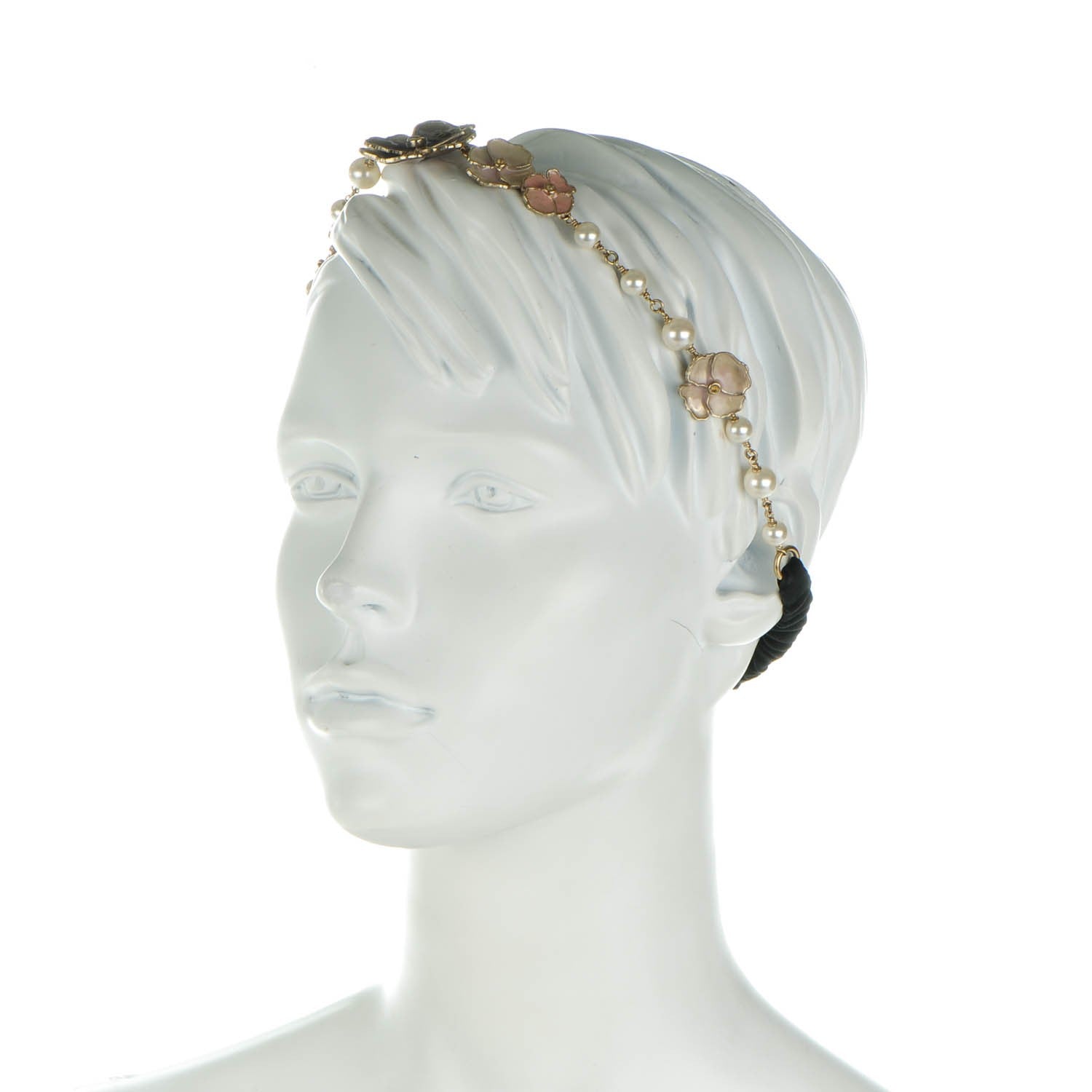 Chanel Pearl Enamel Crystal Camellia CC Headband 2 of 5