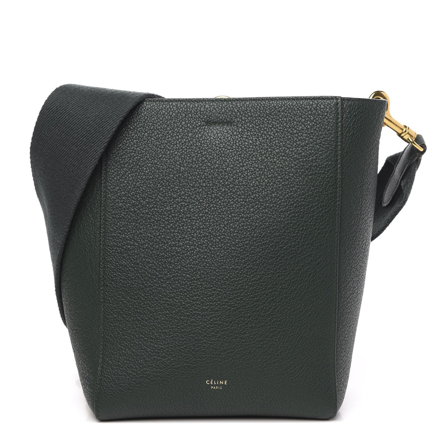 Soft Grained Calfskin Small Sangle Bucket Bag Dark Green