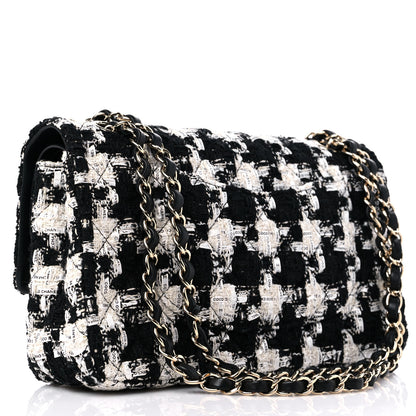 Chanel Tweed Quilted Medium Double Flap Black Ecru White 3 of 9