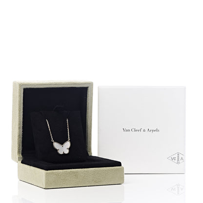 Van Cleef & Arpels 18K Yellow Gold Mother of Pearl Lucky Alhambra Butterfly Pendant Necklace 8 of 8
