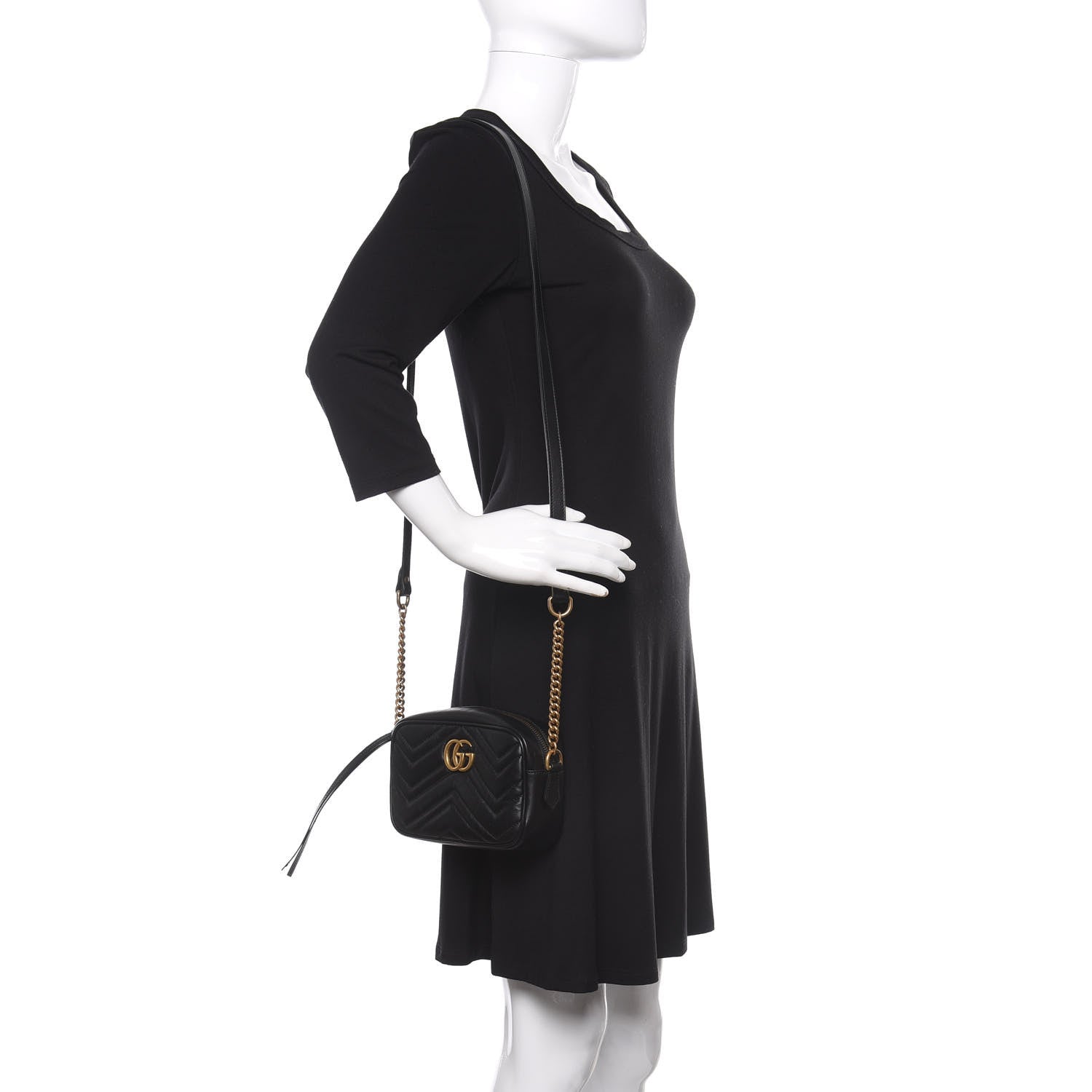 Gucci Calfskin Matelasse Mini GG Marmont Chain Shoulder Bag Black 2 of 11