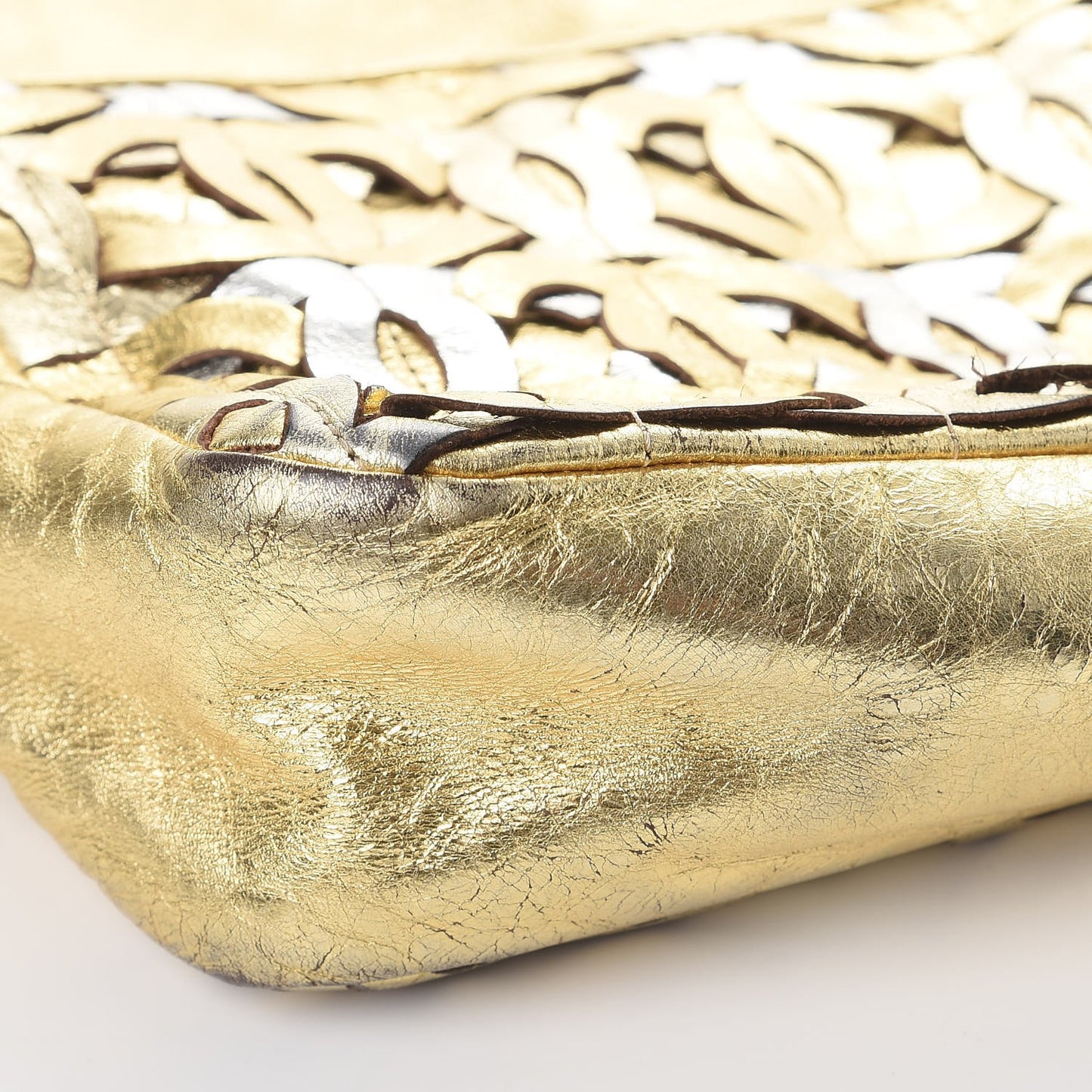 Metallic Crackled Calfskin Medium CC Mix Flap Gold Silver