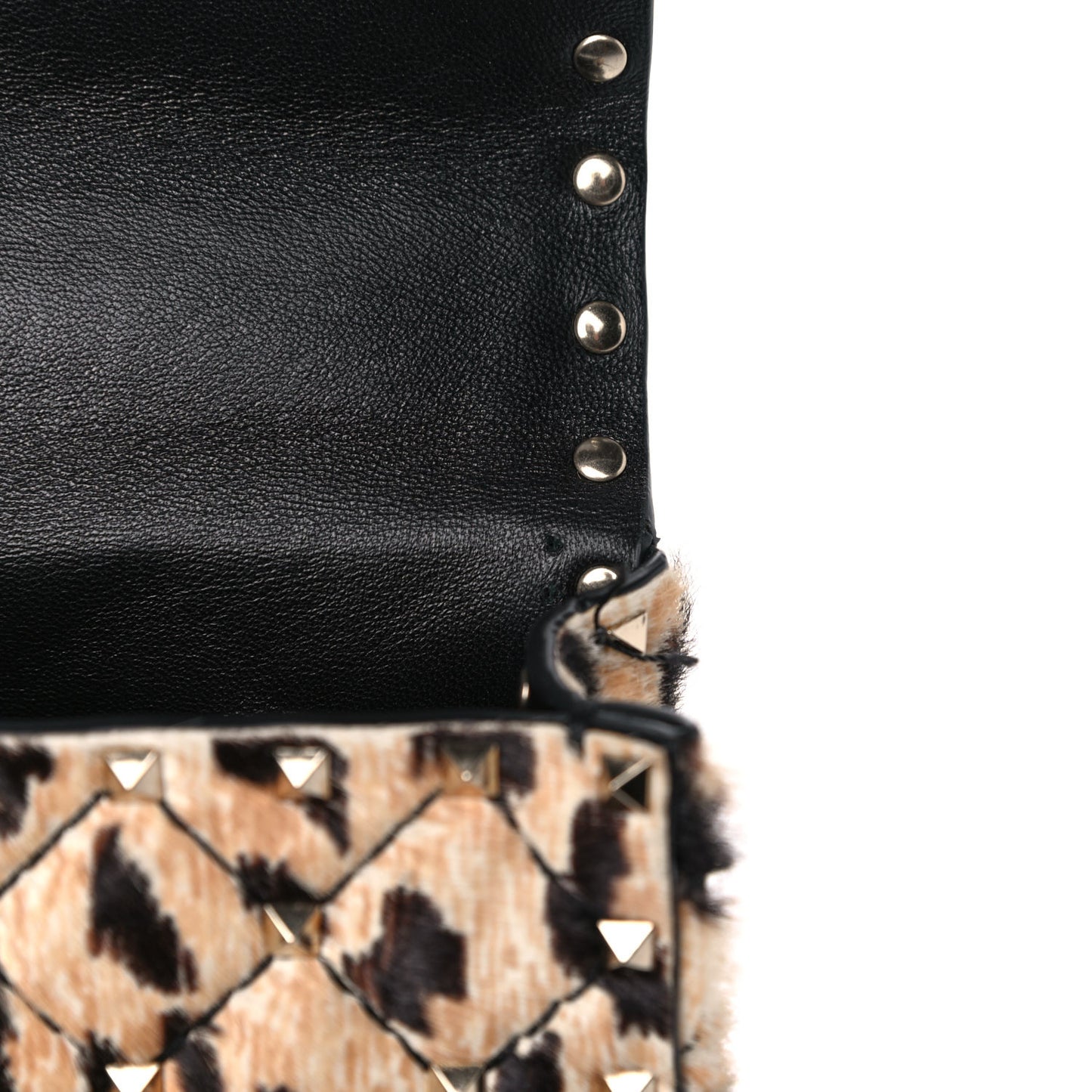 Calf Hair Leopard Print Small Rockstud Spike Shoulder Bag