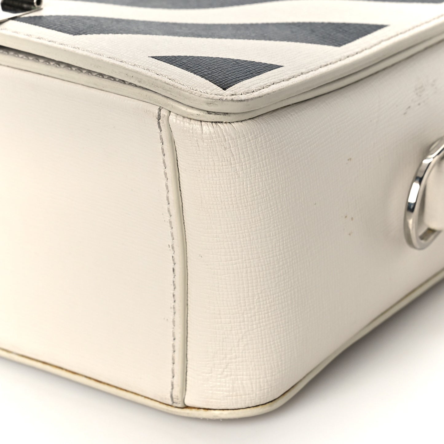 Saffiano Striped Mini Diag Binder Clip Bag White Black