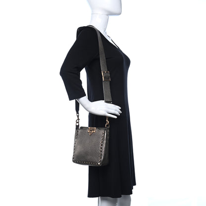 Valentino Garavani Metallic Pebbled Calfskin Mini Rockstud Flip-Lock Messenger Bag Sasso 2 of 8