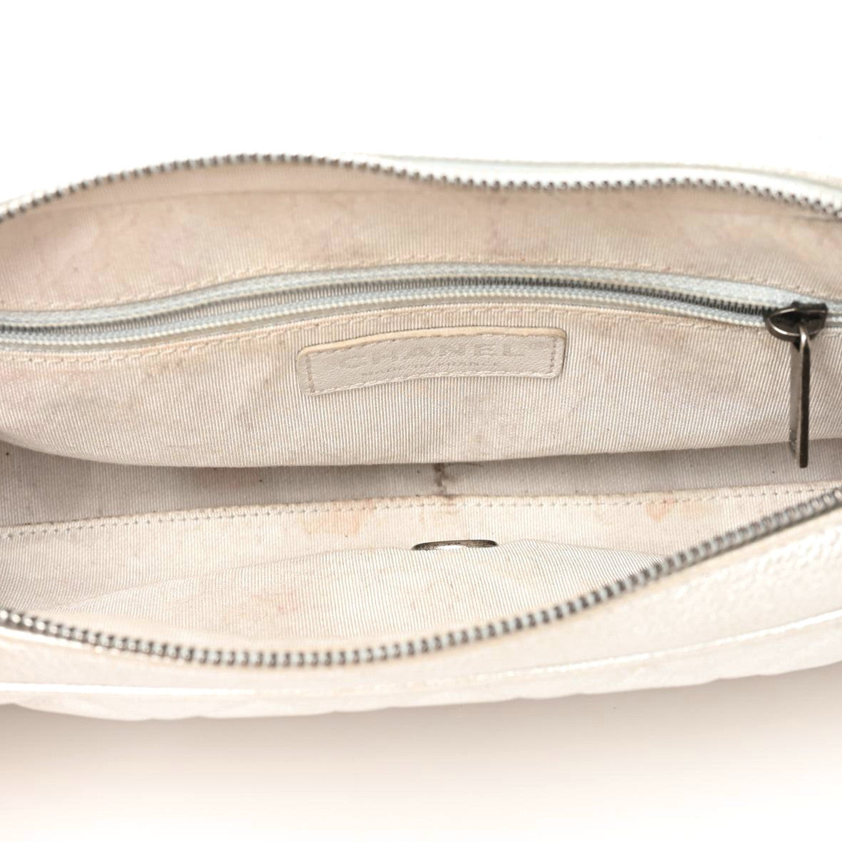 Metallic Grained Calfskin Quilted Small Casual Rock Flap Silver