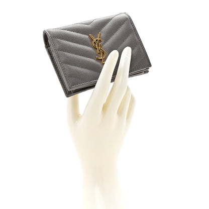 Saint Laurent Grain De Poudre Matelasse Chevron Monogram Flap Card Case Fog 2 of 9