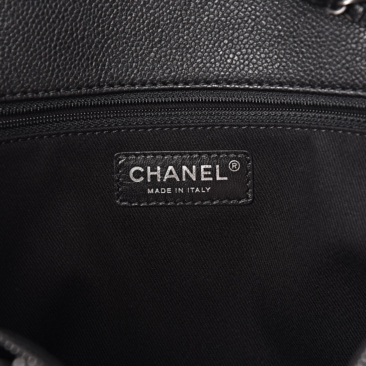 Metallic Grained Calfskin Woven Chain Large Shopping Bag Black