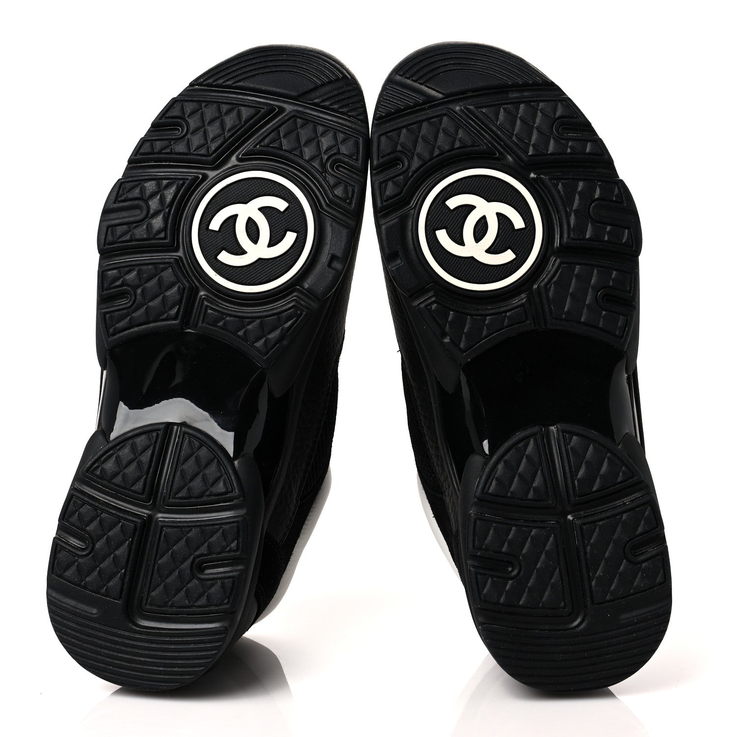 Chanel Mesh Suede Grained Calfskin Womens CC Sneakers 36.5 Black White 5 of 8