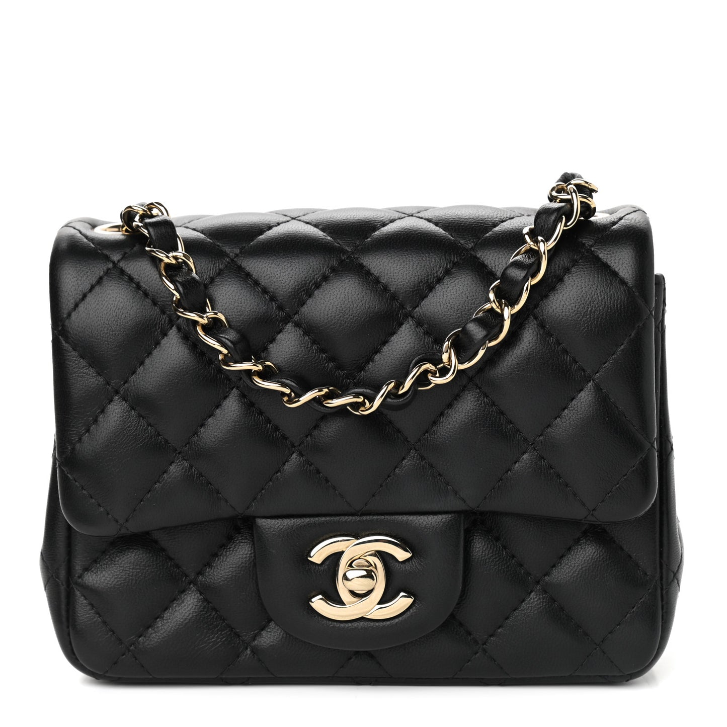 Lambskin Quilted Mini Square Flap Black