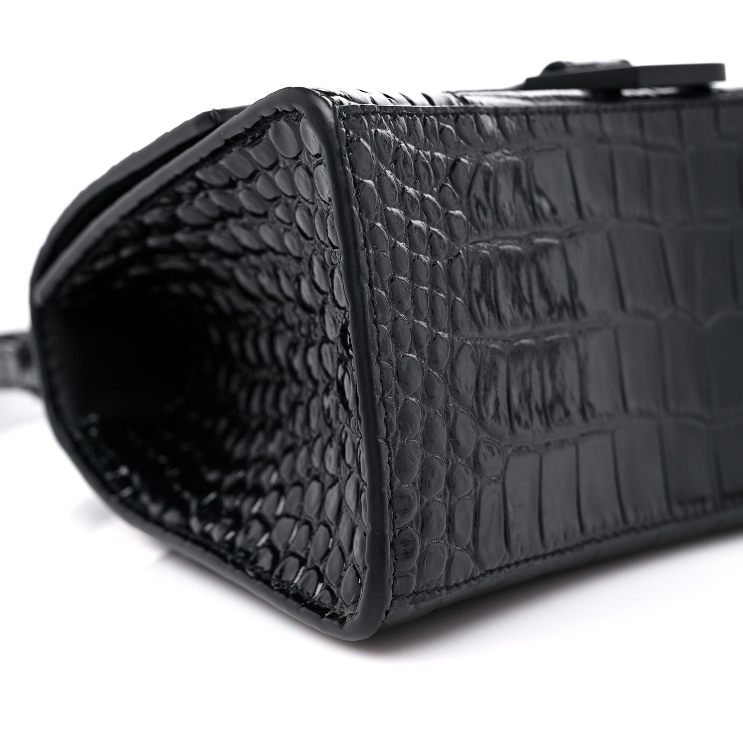 Balenciaga Shiny Calfskin Monochrome Crocodile Embossed Small Hourglass Top Handle Bag Black 8 of 12