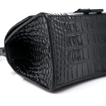 Balenciaga Shiny Calfskin Monochrome Crocodile Embossed Small Hourglass Top Handle Bag Black 8 of 12