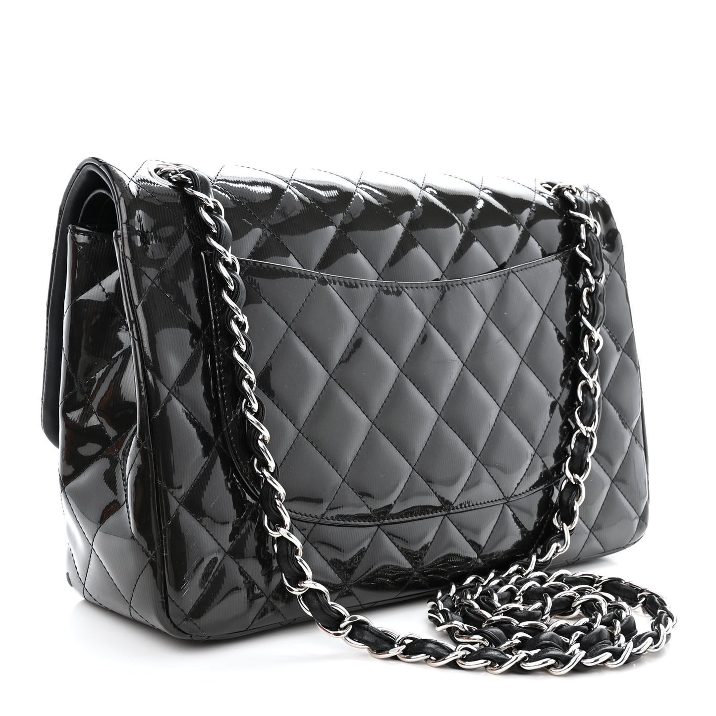 Striated Patent Quilted Jumbo Double Flap Black
