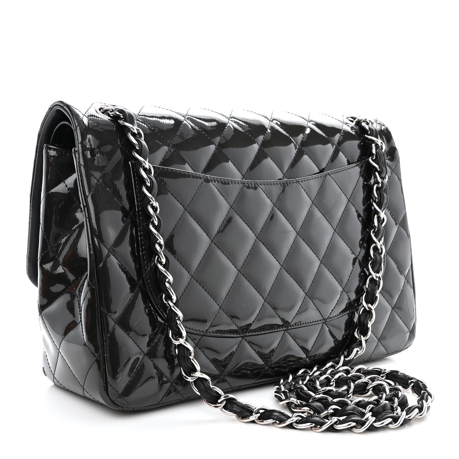 Chanel Striated Patent Quilted Jumbo Double Flap Black 3 of 17