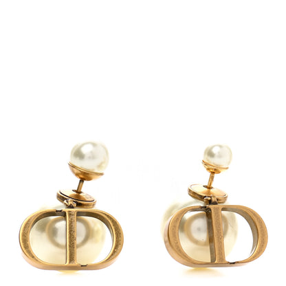 Christian Dior Pearl Logo Drop Earrings Gold 1 of 4